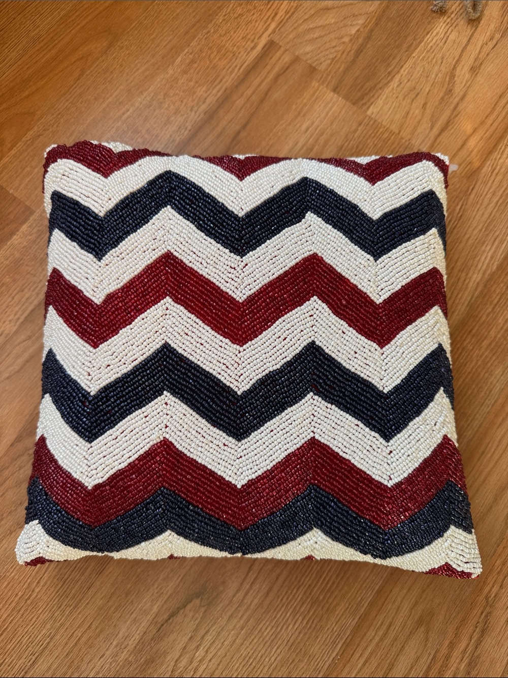 Pier 1 Beaded Chevron Accent Pillow - Red, Navy & Cream